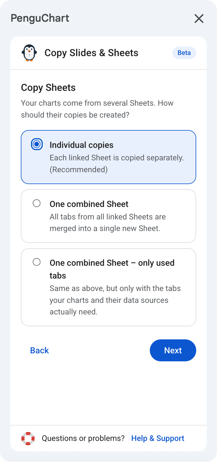 Wählen, wie Ihre Sheets™ kopiert werden